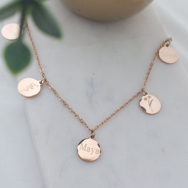 Personalisierte 12mm Plättchen Kette in Gold, Rosé, Silber aus Edelstahl, Kette Buchstaben Gravur, Namens Kette als Geschenk, Halskette gold