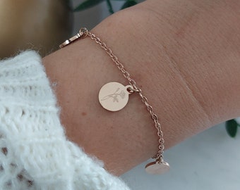 Bracelet avec pendentif gravé en or, rose ou argent en acier inoxydable, bracelet avec plaques aux lettres, cadeau personnalisé