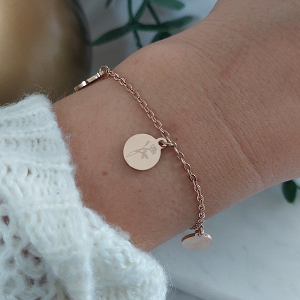 Armband mit gravur Anhänger in Gold,Rosé oder Silber aus Edelstahl, Armkette mit buchstaben Plättchen, personalisiertes Geschenk