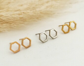 1 pair of Hexagon Stainless Steel Stud Earrings in Gold, Silver or Rosé~ Stud Earrings small, minimalistic, filigree, mini Earrings hexagon