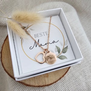 Herzkette personalisiert Muttertagsgeschenk Damen Halskette Gold Silber Rosé Geschenk für Mama Geschenkkarte Geschenkverpackung Bild 1