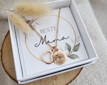 Herzkette personalisiert • Muttertagsgeschenk • Damen Halskette Gold Silber Rosé • Geschenk für Mama • Geschenkkarte • Geschenkverpackung