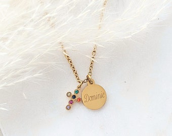 Gepersonaliseerde doopketting als doopcadeau | Ketting met kruis en gegraveerd plaatje | Communiecadeau | Vormselcadeau