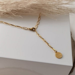 Personalisierte Y-Kette in Gold oder Silber mit 12mm Plättchen Anhänger, Halskette mit Gravur, Geschenk Weihnachten, Frauen, Freundin Bild 3