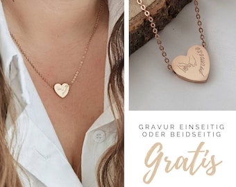 Personalisierte Herz Kette, Gravur Herz Anhänger in Gold, Silber und Rosé aus Edelstahl, Personalisiertes Geschenk Frau Weihnachten