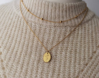 Gepersonaliseerde plaatketting met meerdere rijen in goud en zilver gemaakt van roestvrij staal, ketting met ovale gegraveerde plaat, gepersonaliseerd cadeau