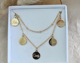 Meerrijige, gepersonaliseerde 12 mm plaatketting in goud, zilver en roze gemaakt van roestvrij staal, gepersonaliseerd cadeau voor moeder, vrouw, vriendin