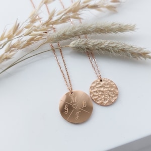 Personalized necklace with hammered engraving pendant in gold, silver or rose made of stainless steel, personalized gift for women image 4