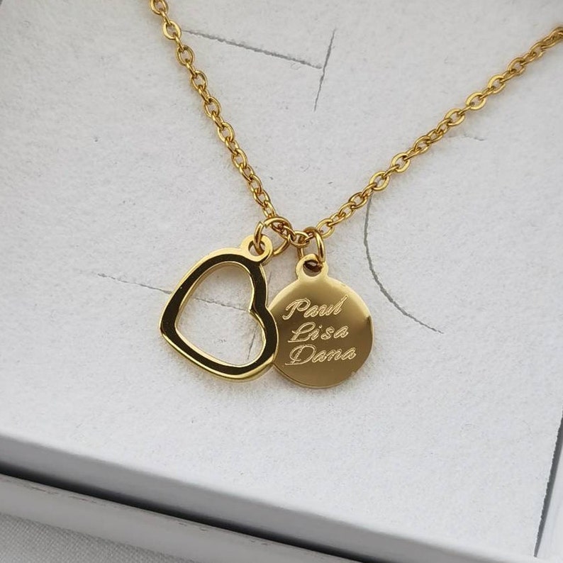 Personalisierte Herz Kette mit Namensgravur, personalisiertes Geschenk für Frauen, Buchstabenkette mit Herzanhänger, Plättchenkette mit Herz Bild 2