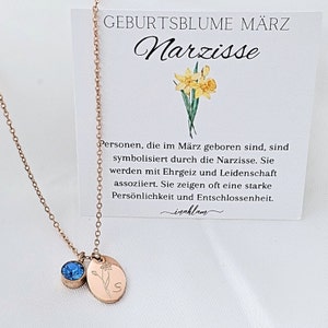 Geburtsblumen Kette personalisiert mit Geburtsstein Halskette mit Buchstaben Anhänger 13mm Ketten mit Stein personalisiertes Geschenk Bild 4