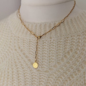 Personalisierte Y-Kette in Gold oder Silber mit 12mm Plättchen Anhänger, Halskette mit Gravur, Geschenk Weihnachten, Frauen, Freundin zdjęcie 1