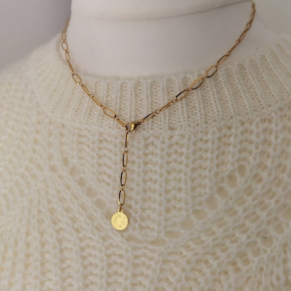 Personalisierte Y-Kette in Gold oder Silber mit 12mm Plättchen Anhänger, Halskette mit Gravur, Geschenk Weihnachten, Frauen, Freundin