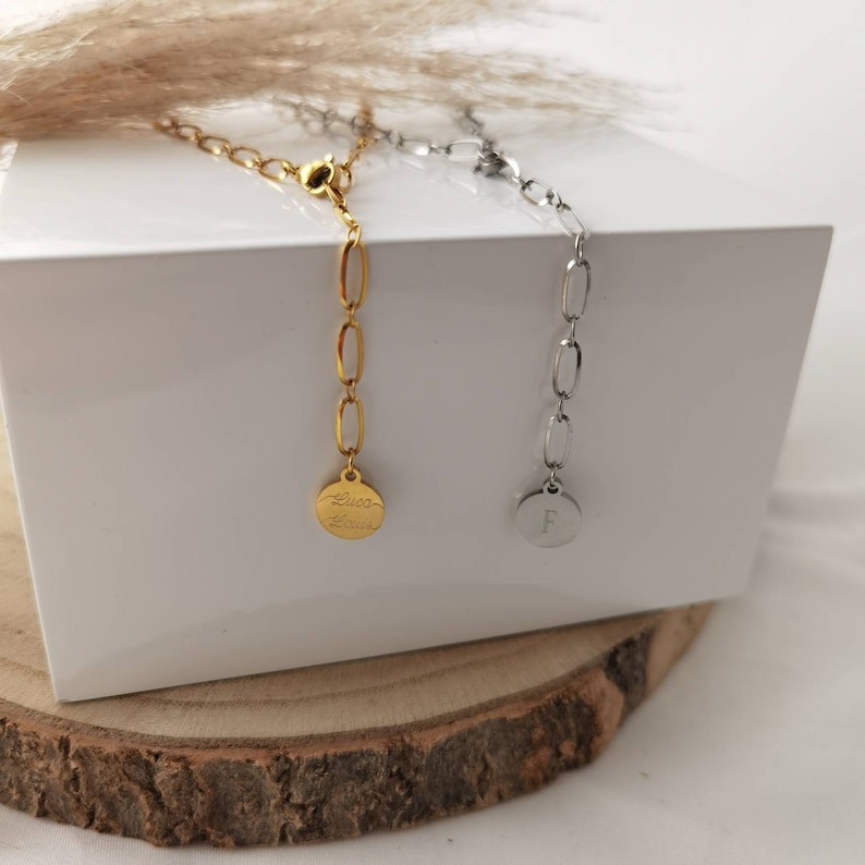 Personalisierte Y-Kette in Gold oder Silber mit 12mm Plättchen Anhänger, Halskette mit Gravur, Geschenk Weihnachten, Frauen, Freundin Bild 2