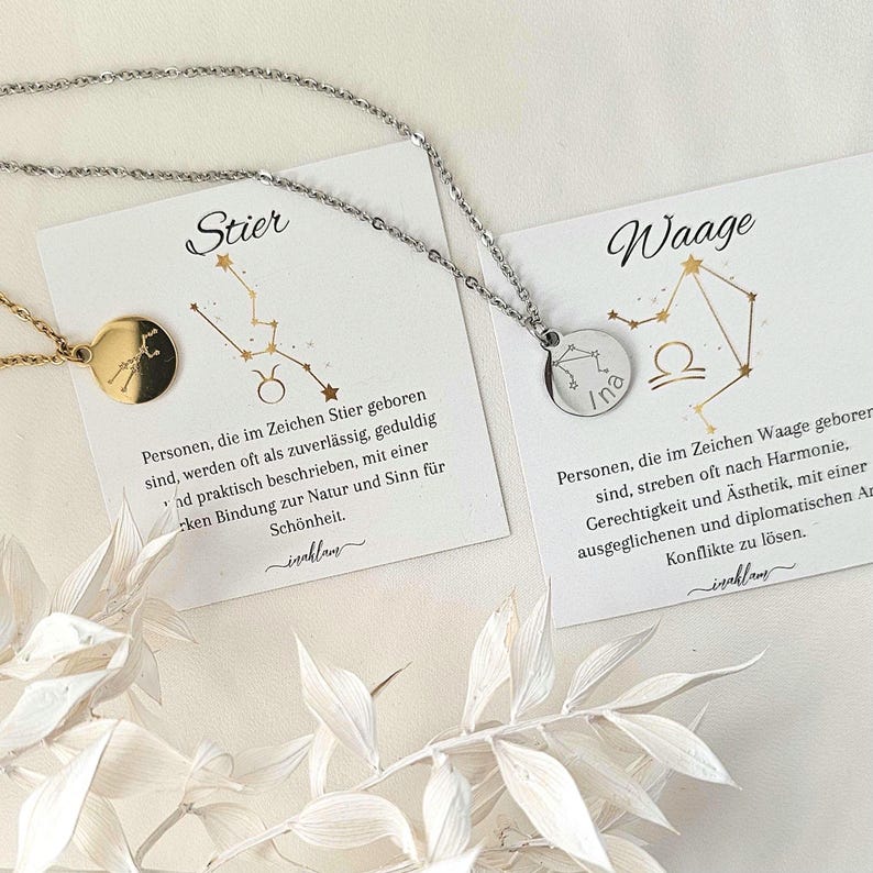 Zodiac Sign Necklace With Zodiac Sign Meaning Card Necklace With