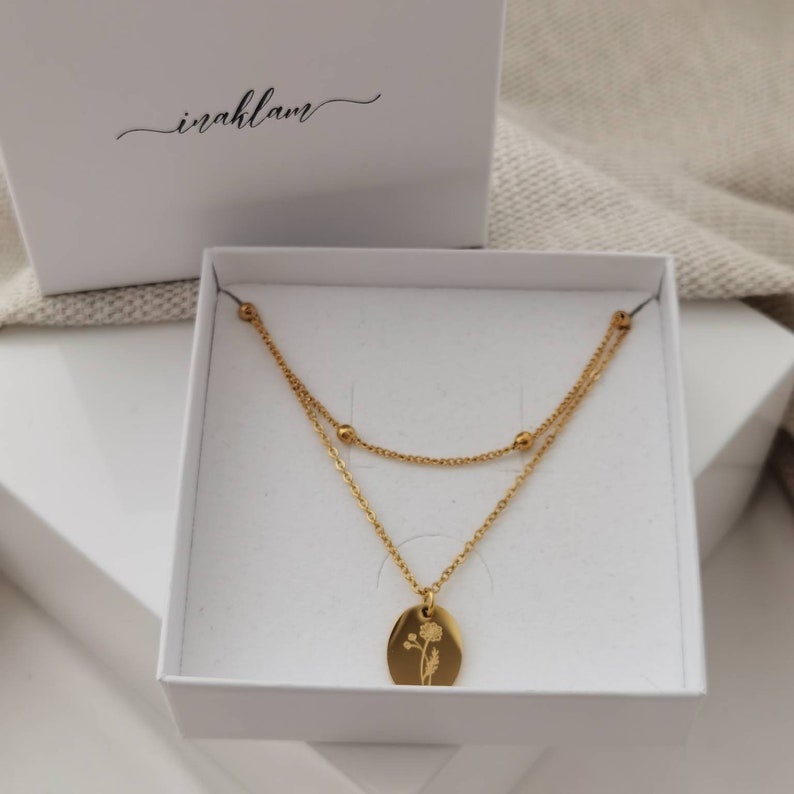 Mehrreihige, personalisierte Plättchen Kette in Gold & Silber aus Edelstahl, Halskette mit ovalem Gravurplättchen, personalisiertes Geschenk Bild 3