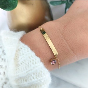 Personalized birthstone bracelet with name engraving in gold, silver and rose, name chain, personalized bracelet with name