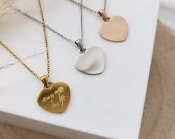 Herz Kette personalisiert mit Gravur Plättchen in Gold, Silber & Rosé, Kette mit Herz Anhänger personalisiert als Geschenk, Halskette Gold