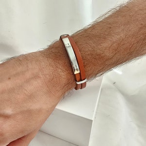Personalized men's bracelet, men's bracelet leather + stainless steel, engraving bracelet, men's bracelet with engraving, gift for dad, Father's Day gift