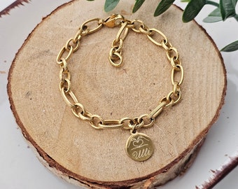 Chunky armband gepersonaliseerd in goud of zilver gemaakt van roestvrij staal, chunky armband, armband met naam, gepersonaliseerd cadeau