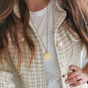 Colar longo personalizado placa de gravação de 25 mm em ouro, prata ou rosa, colar de família, colar com nome, colar com letra, colar de presente dourado