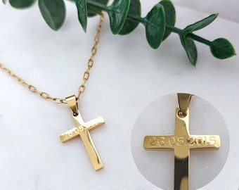 Kreuz Kette personalisiert in Gold, Silber, Rosé, Kreuz Anhänger mit Gravur, Geschenk zur Taufe, zur Hochzeit, zur Kommunion, Konfirmation