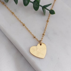 Personalized heart necklace with engraving in gold, silver & rose, necklace with heart pendant personalized as a gift for her