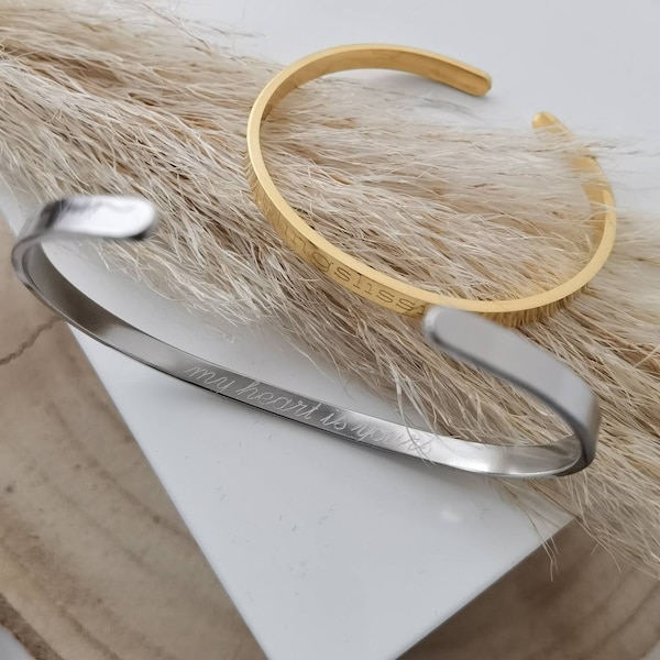 Bangle gepersonaliseerd in goud, zilver of rosé, armband met gravure, armbanden gepersonaliseerd gemaakt van roestvrij staal, armbanden zilver voor dames