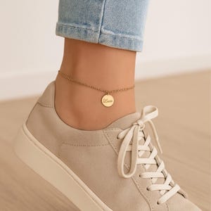 Anklet with engraved pendant in gold, rose or silver made of stainless steel, anklet with letter plates, personalized gift