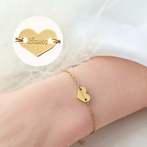 Heart bracelet personalized in silver, gold or rose, bracelet engraving with name, bracelet engraving, bracelet heart, bracelet engraving, gift