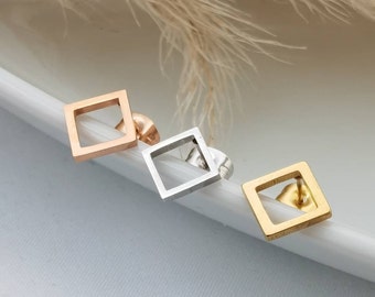 1 Paar quadratische Ohrstecker in Gold, Silber und Rosé aus Edelstahl, eckige Ohrringe filigran, Mini Ohrstecker zum kombinieren, geschenk