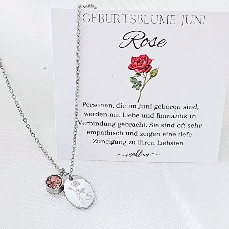 Geburtsblumen Kette personalisiert mit Geburtsstein Halskette mit Buchstaben Anhänger 13mm Ketten mit Stein personalisiertes Geschenk Bild 2
