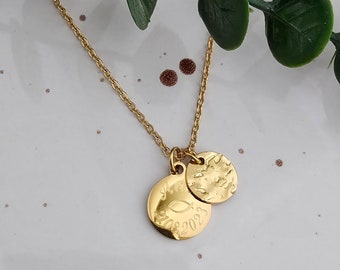 Halsketting met gegraveerde schijf van 12 mm | Gestructureerde schijf van 10 mm in goud en zilver | Naamketting | Halsketting met initialen | Gepersonaliseerd cadeau