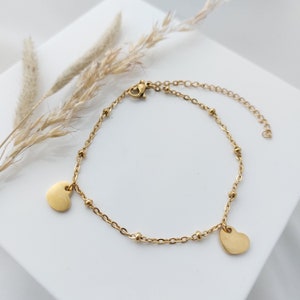 Personalized bracelet in gold, rose or silver with heart pendant, ball bracelet with heart pendant and letter engraving. Gift
