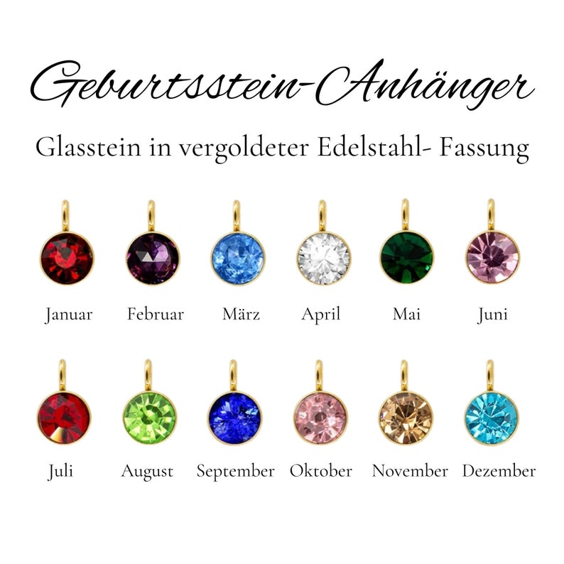 Birthstone pendants, birthstone jewelry, birthstones, glass stones in stainless steel setting, individual gemstones image 1