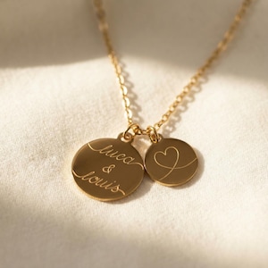 Personalized necklace with 2 engraved pendant charms in gold, silver or rose gold, letter necklace in gold, personalized gift for mom image 1