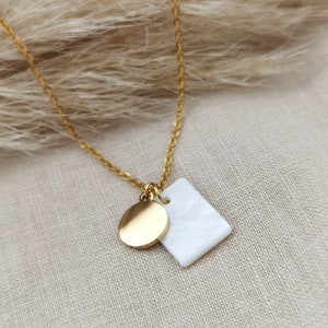 Plättchen Kette personalisiert in Gold,Silber & Rosé, Perlmutt Anhänger, 12mm Gravur Anhänger , personalisiertes Geschenk, Perlmuttplättchen
