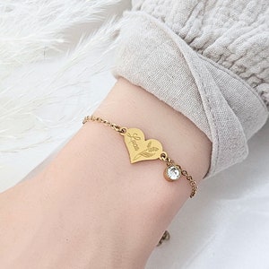 Herz Armband personalisiert mit Geburtsstein | Herzarmband mit Namen Silber,Gold,Rosé | Armkette mit Herz | personalisierte Geschenke