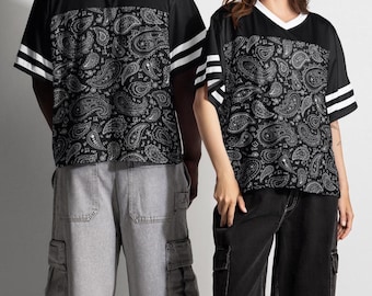 Paisley Boxy Football Jersey: Customizable Color, Bandana Design, Streetwear Shirt