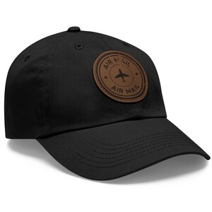 Travel Hat with Leather Patch: Distressed Air Mail Postage Stamp Baseball Cap