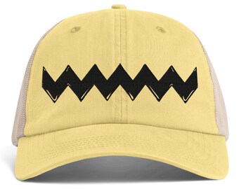Zig Zag Sunwashed Trucker Cap: Customizable Color Embroidered Peanuts Inspired Hat