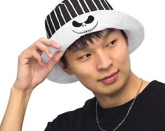 Reversible Bucket Hat: Christmas, Nightmare Inspired Brim Unisex Linen-Feel Design