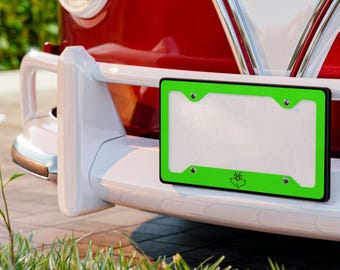 Grinchy Face Metal License Plate Frame: Christmas Car Decor Gift