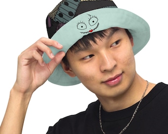 Reversible Bucket Hat: Christmas, Nightmare Inspired Brim Linen-Feel Design