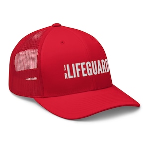 Retro Junior Lifeguard Trucker Hat: Embroidered Beach Rescue Cap