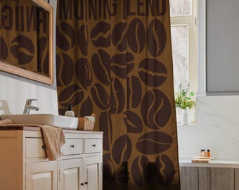 Cortina de ducha con diseño de granos de café: Mi mezcla matutina, decoración para amantes del café.