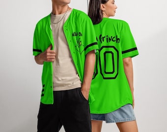Customizable Grinchy Recycled Baseball Jersey: Holiday Inspired Christmas Baseball Fan Gift
