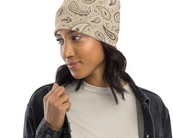 Paisley All-Over Print Beanie: Customizable Cap