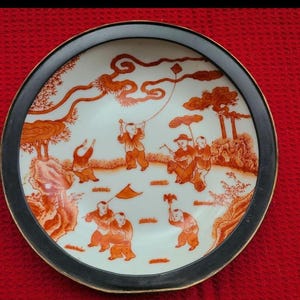 Vintage Chinese Porcelain & Cast Aluminum Ash Tray