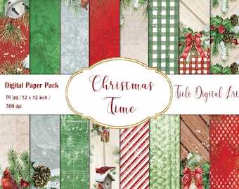 Weihnachten Kardinal Digitales Papier Set Winter Planer Aufkleber Tapeten Aquarell Hintergründe Stoff Nahtlose Oberflächenmuster Vogelhaus