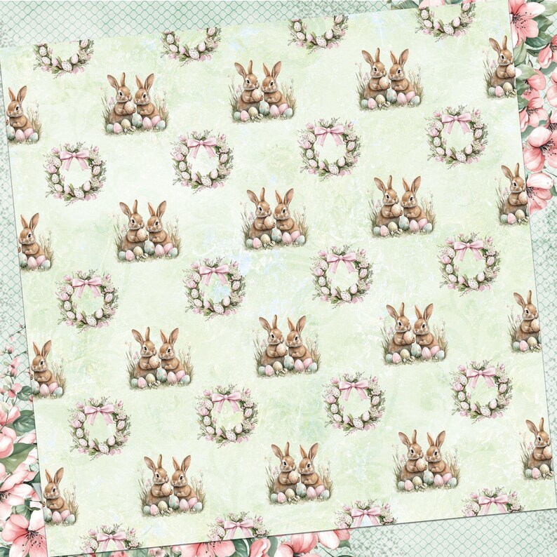 Easter Digital Paper Set Easter Bunnies With Eggs Digital Paper Pack ...